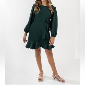 Rare Editions Girls Green Ruffle Wrap Dress Young Girls Size 7